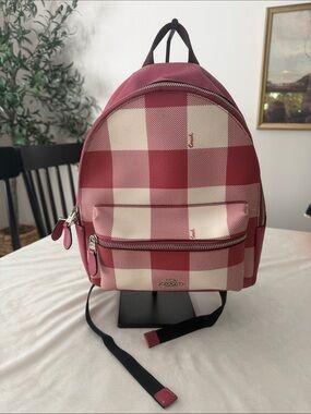 Coach Pink and White Gingham Backpack